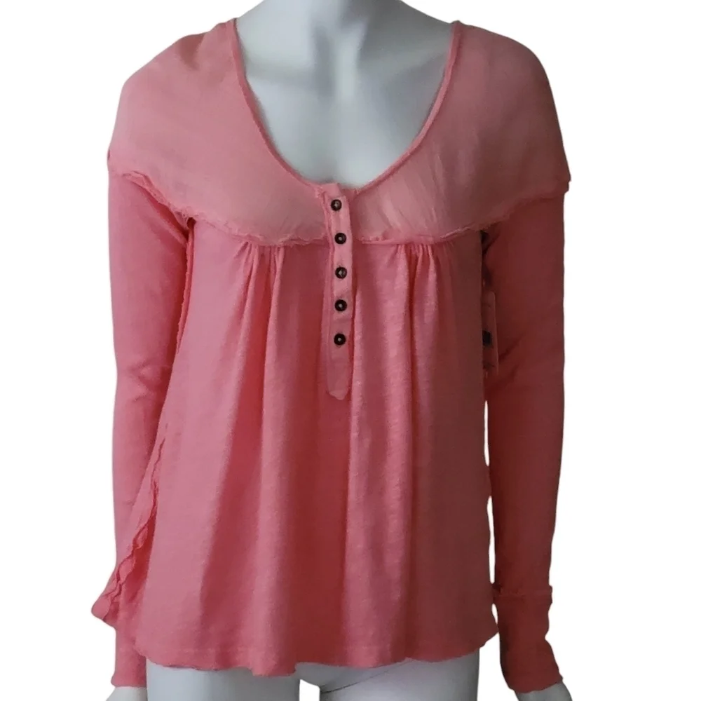 Free People Sugar Coral Down Under Henley Top - Picture 5 of 8